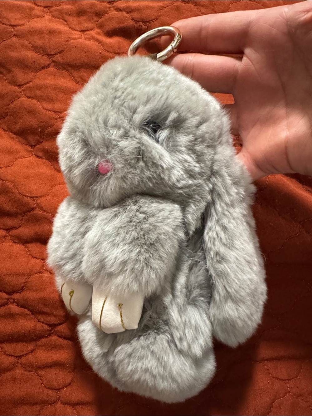 Plush Grey Bunny Keychain - Soft Small Pets Accessory